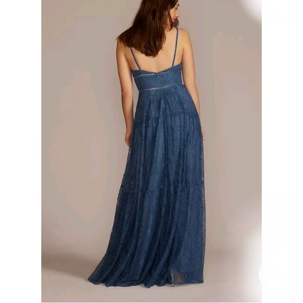 NWT DB Studio Lace A-Line Gown 16 Blue Floor Length V-Neck Formal Prom Wedding - Picture 2 of 15